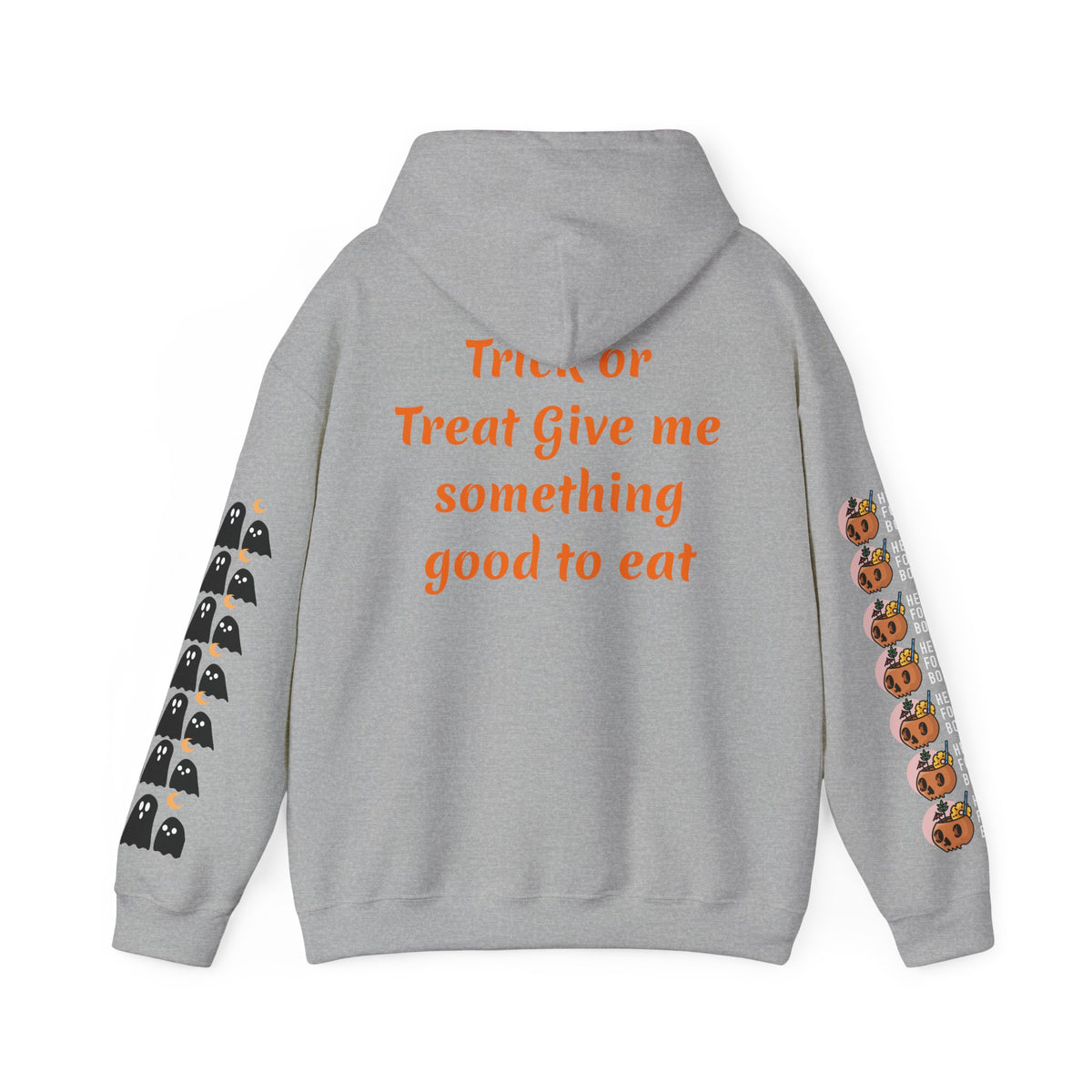Copy of Halloween Hoodie — "Happy Halloween" & "Trick or Treat Give Me Something Good to Eat" Pumpkin & Ghost Sleeve Sweatshirt