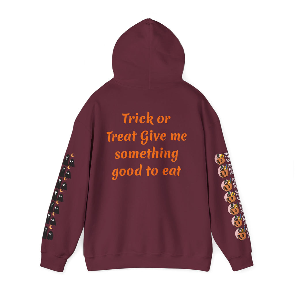 Copy of Halloween Hoodie — "Happy Halloween" & "Trick or Treat Give Me Something Good to Eat" Pumpkin & Ghost Sleeve Sweatshirt