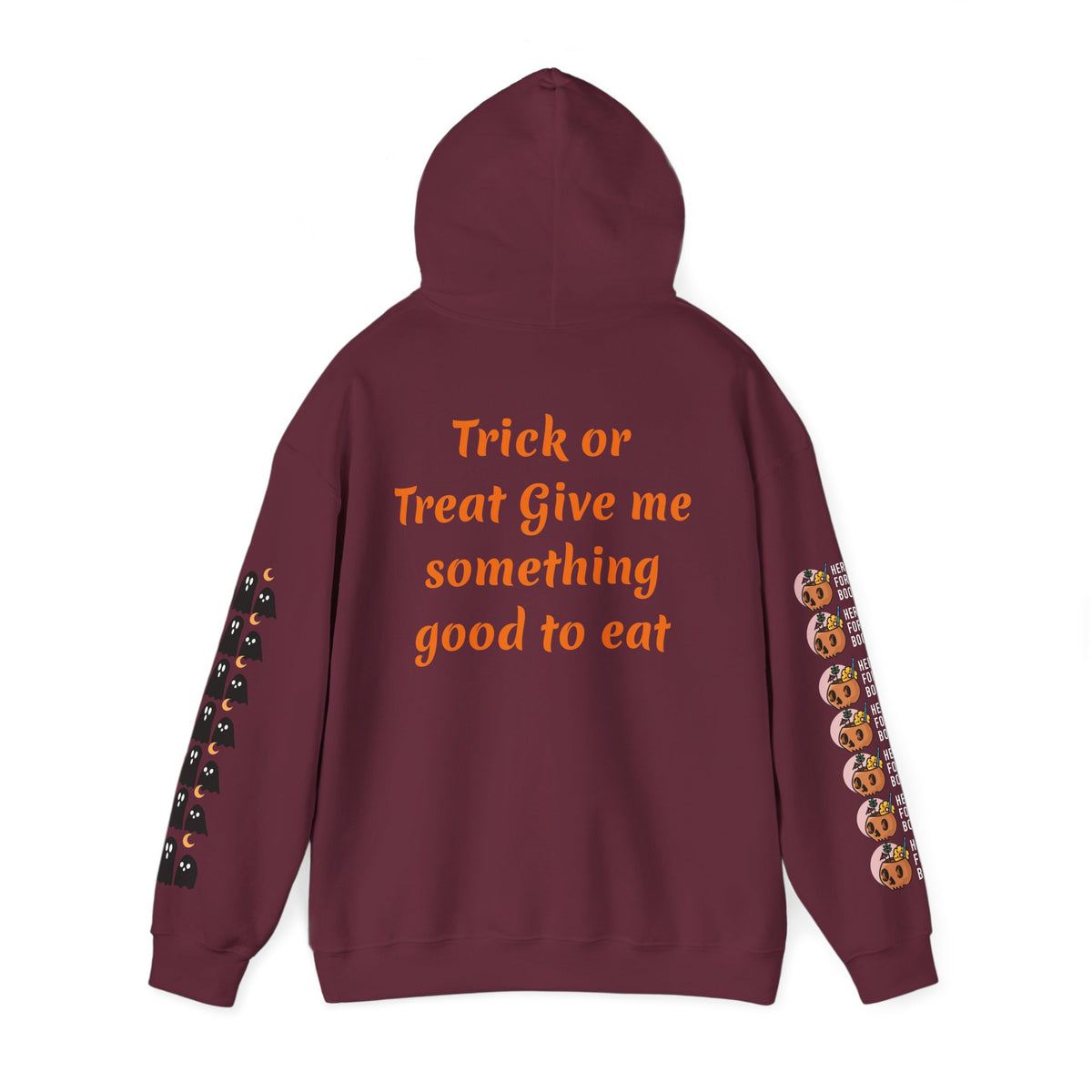 Copy of Halloween Hoodie — "Happy Halloween" & "Trick or Treat Give Me Something Good to Eat" Pumpkin & Ghost Sleeve Sweatshirt