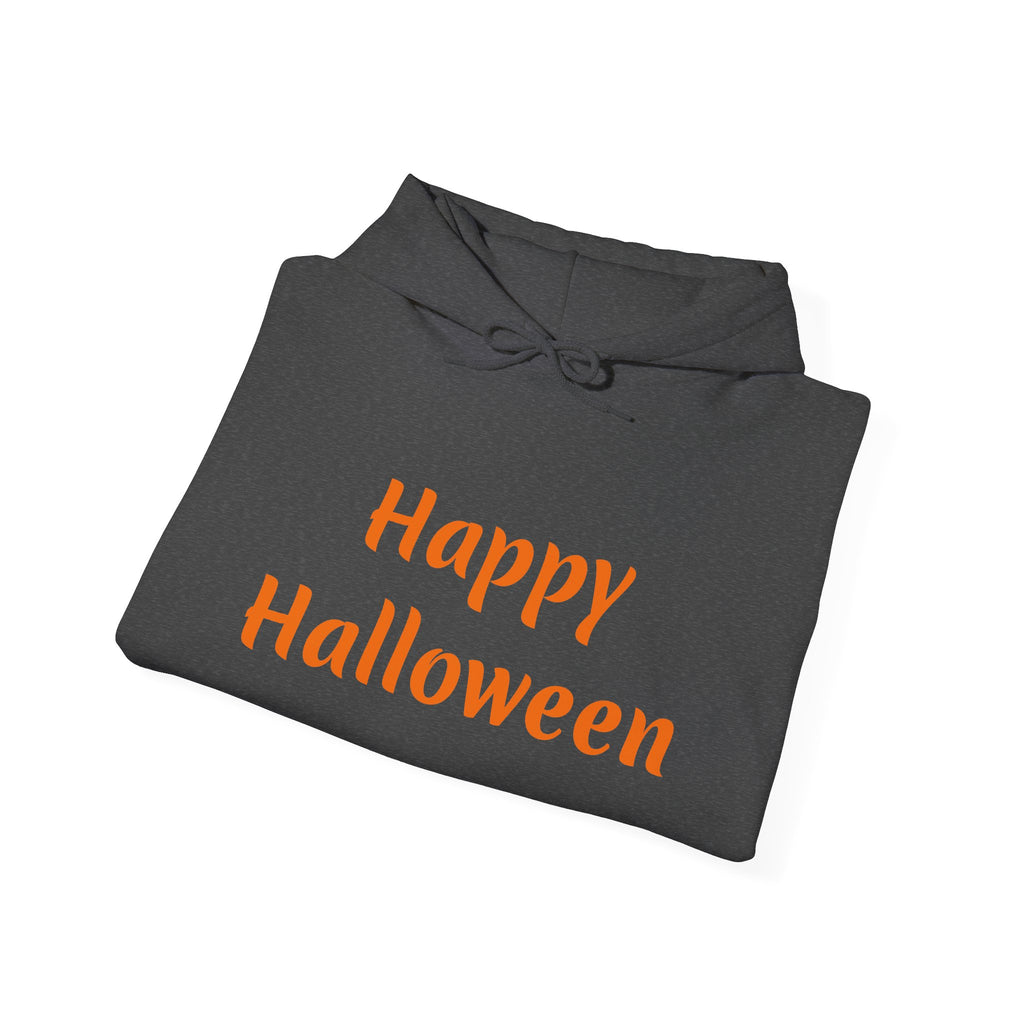 Halloween Hoodie — "Happy Halloween" & "Trick or Treat Give Me Something Good to Eat" Pumpkin & Ghost Sleeve Sweatshirt