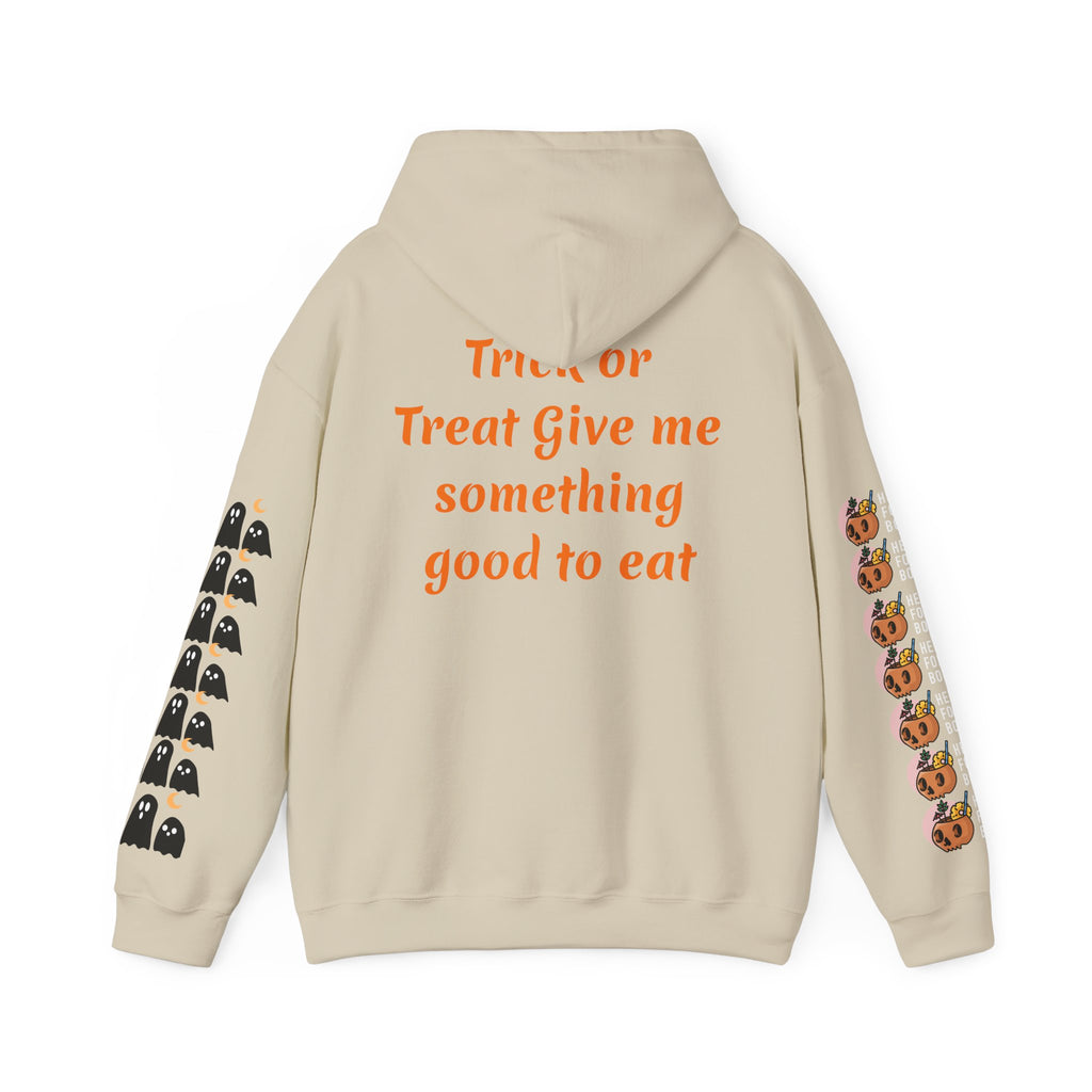 Copy of Halloween Hoodie — "Happy Halloween" & "Trick or Treat Give Me Something Good to Eat" Pumpkin & Ghost Sleeve Sweatshirt
