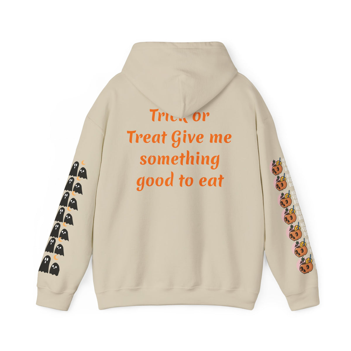 Copy of Halloween Hoodie — "Happy Halloween" & "Trick or Treat Give Me Something Good to Eat" Pumpkin & Ghost Sleeve Sweatshirt
