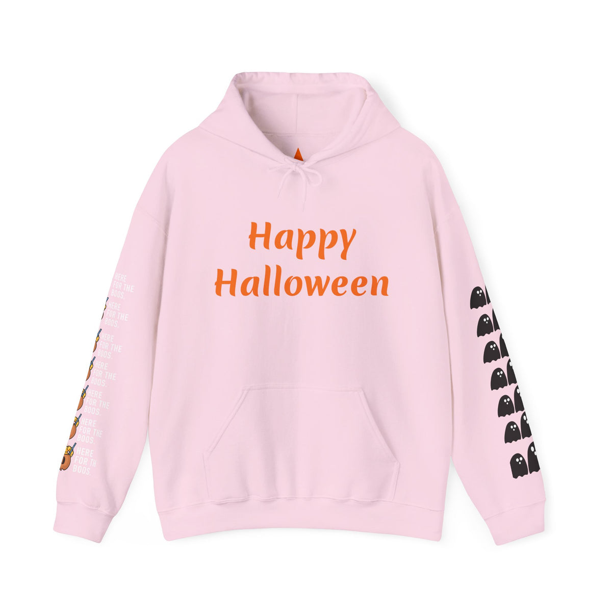Halloween Hoodie — "Happy Halloween" & "Trick or Treat Give Me Something Good to Eat" Pumpkin & Ghost Sleeve Sweatshirt