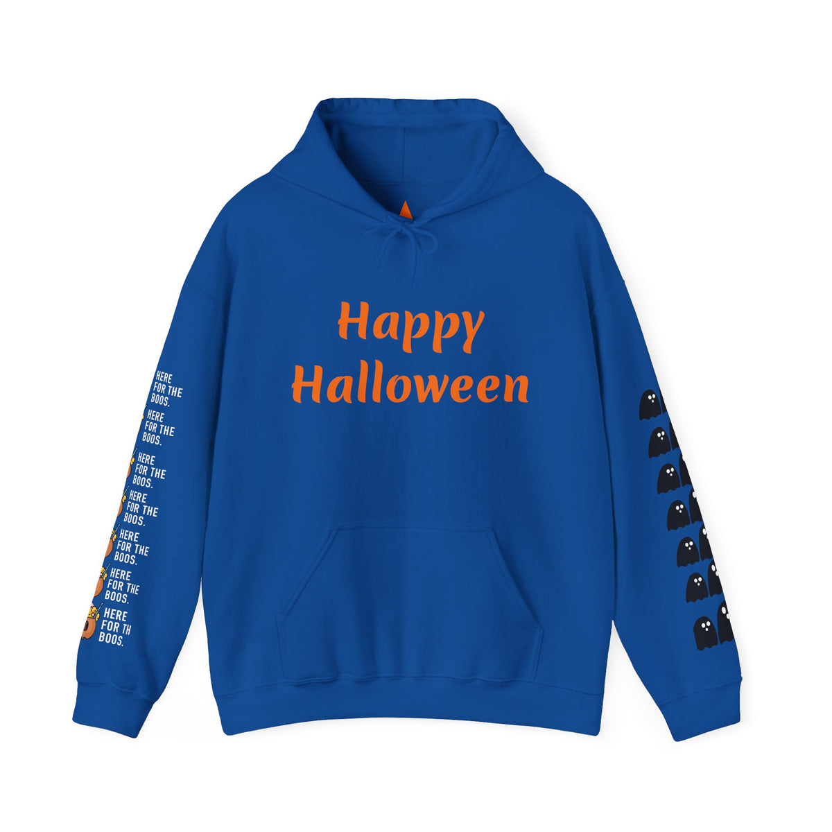 Halloween Hoodie — "Happy Halloween" & "Trick or Treat Give Me Something Good to Eat" Pumpkin & Ghost Sleeve Sweatshirt